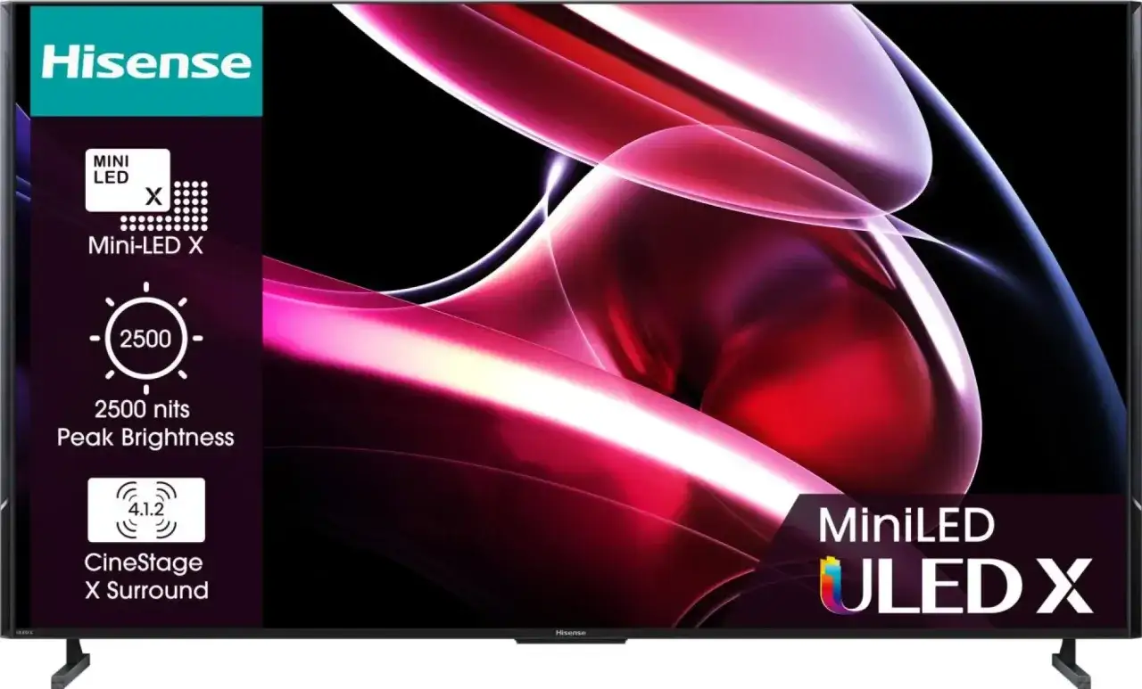 Hisense to firma znana z innowacyjnych telewizorów Mini-LED ULED X, oferujących jasność 2500 nitów i dźwięk CineStage X Surround.