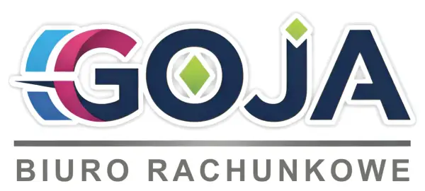 Logo "GOJA BIURO RACHUNKOWE" z kolorowymi literami i zielonym rombem.